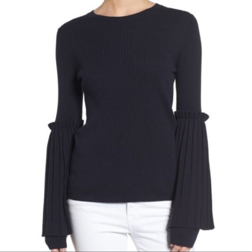 CHELSEA28 BELL ACCORDION SLEEVE RIVBED SWEATER SMALL